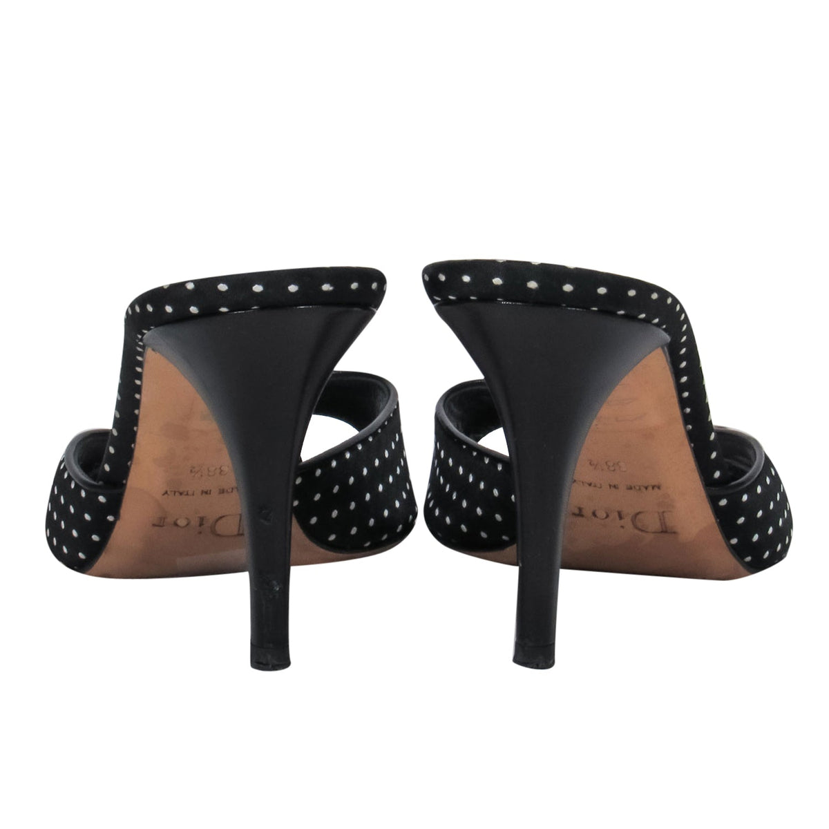 Christian Top quality Dior - Black & White Polka Dot Peep Toe Kitten Heels w/ Charms Sz 8.5