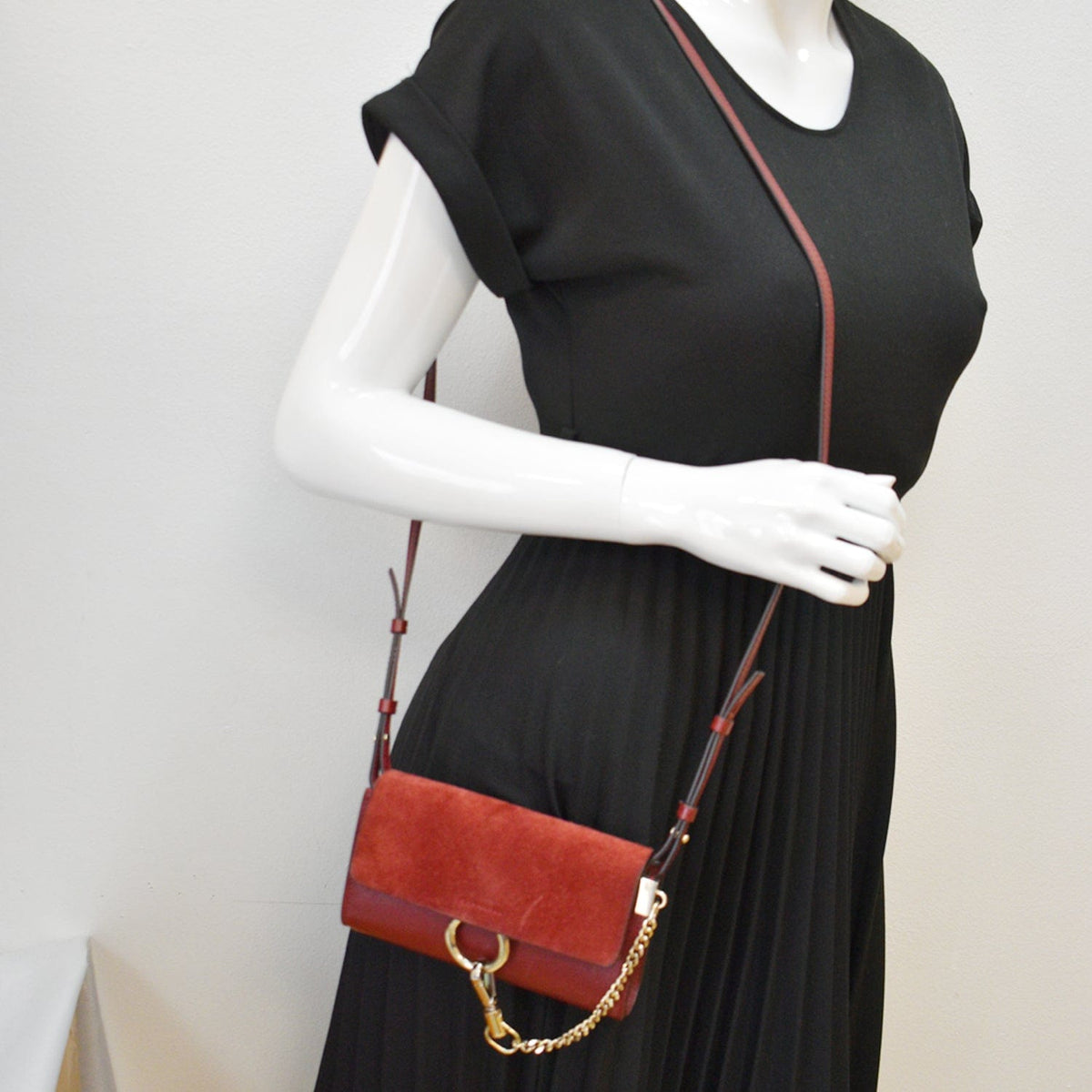 Chloe Mini Faye Suede Calfskin Leather Shoulder Bag Red