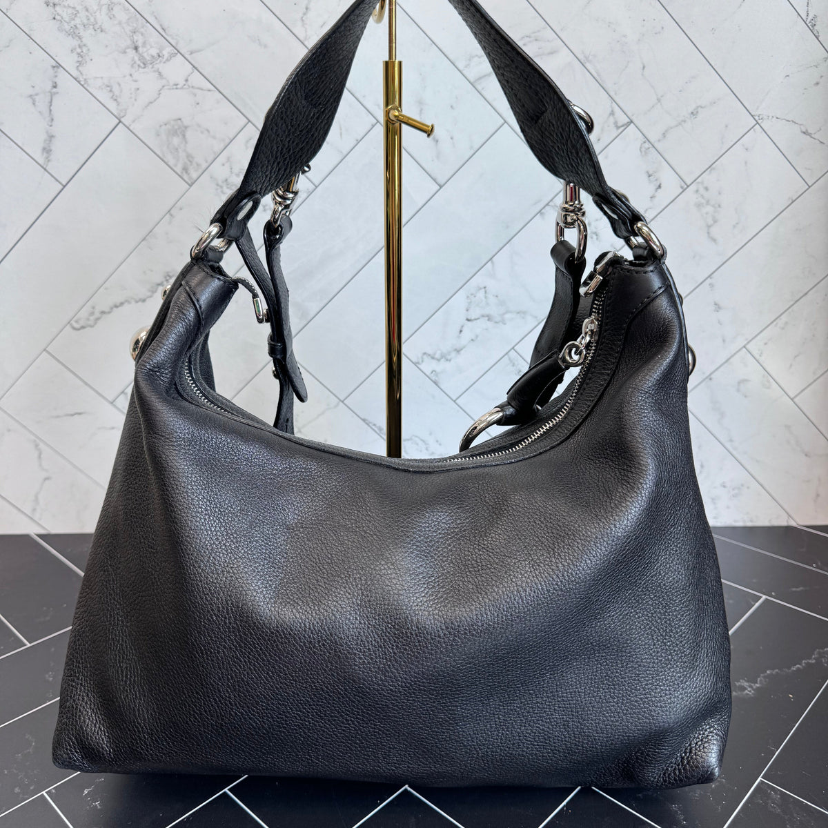 Gucci Black Leather Icon Bit Hand Bag