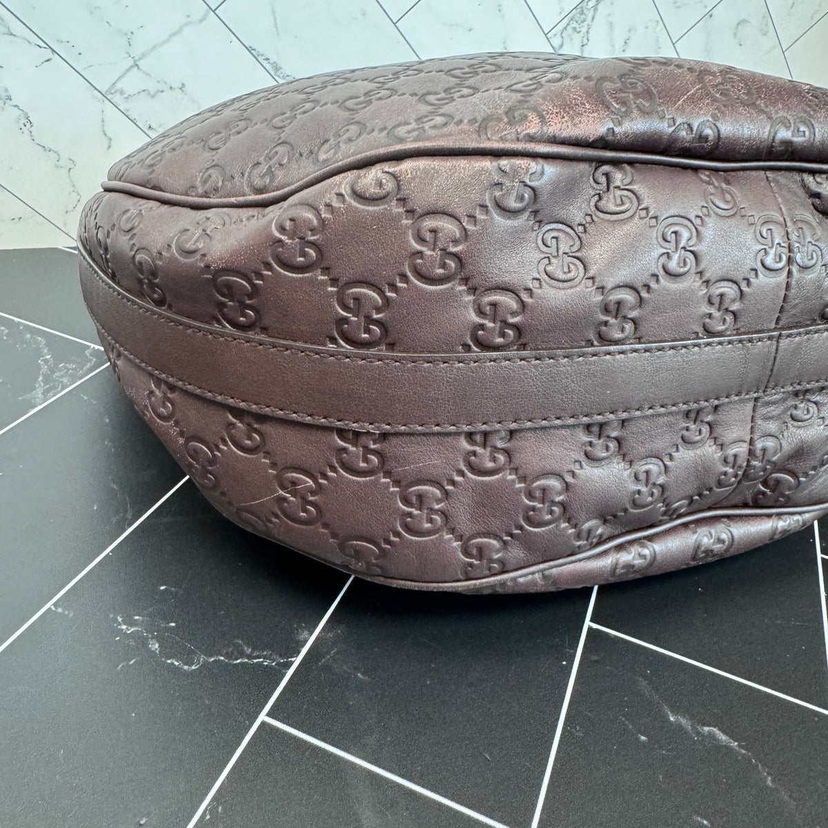 Gucci Maroon GG Leather Shoulder Hobo Bag