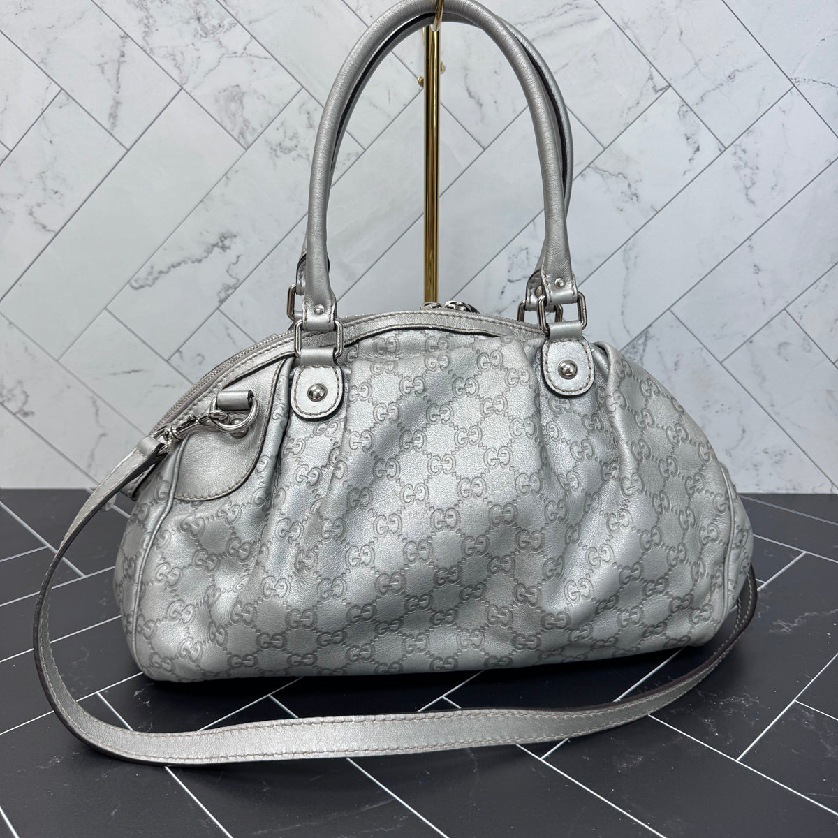 Gucci GG Metallic Silver Sukey Tote