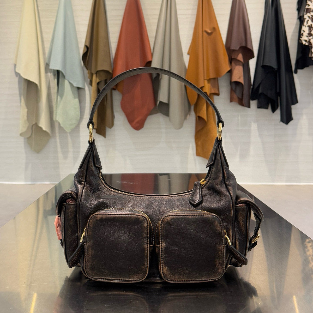 MIU M POCKET NAPPA LEATHER BAG