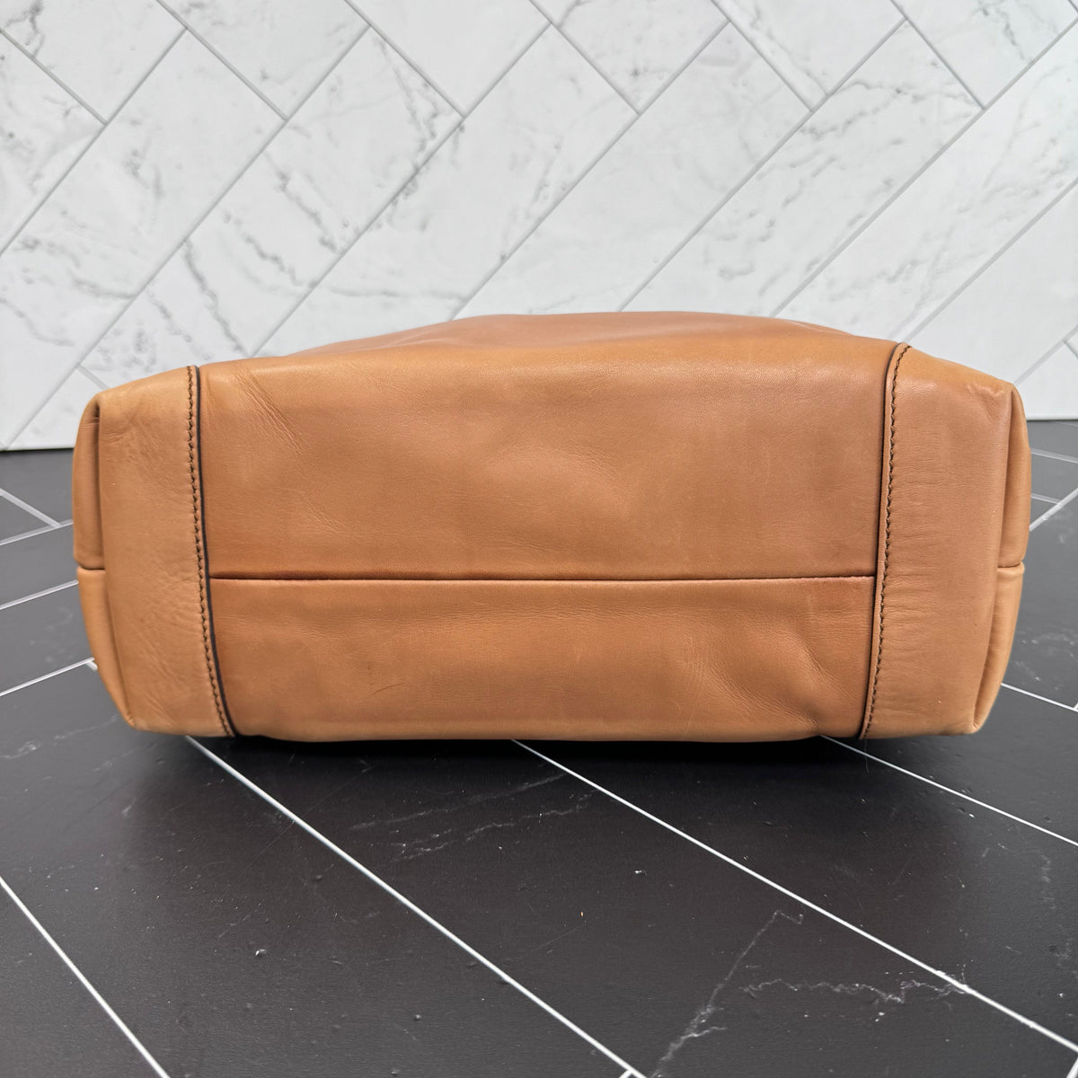 Gucci Tan Leather Craft Bag with Fur Pouch
