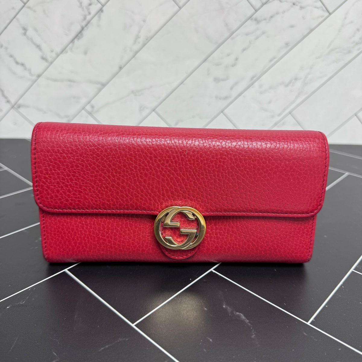 Gucci Red Leather Interlocking G Long Wallet