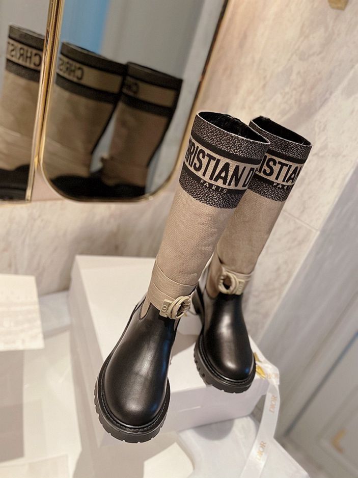 DD D MAJOR BOOT FABRIC AND CALFSKIN IN TAUPE AND BLACK KCI611SI W S46X
