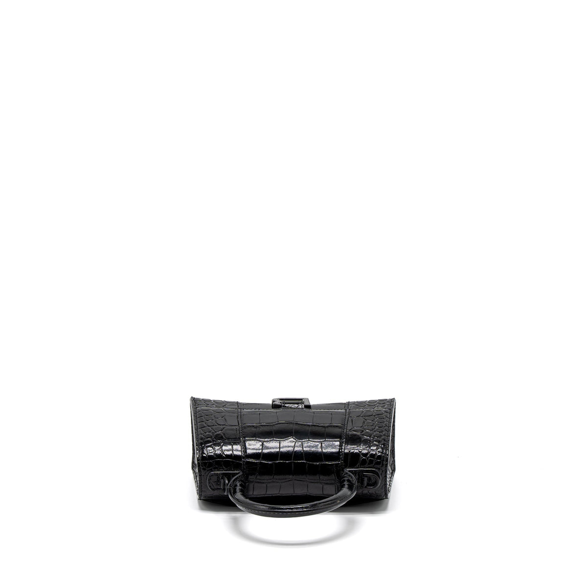 balenciaga Hourglass XS Croc-Embossed Calfskin So Black