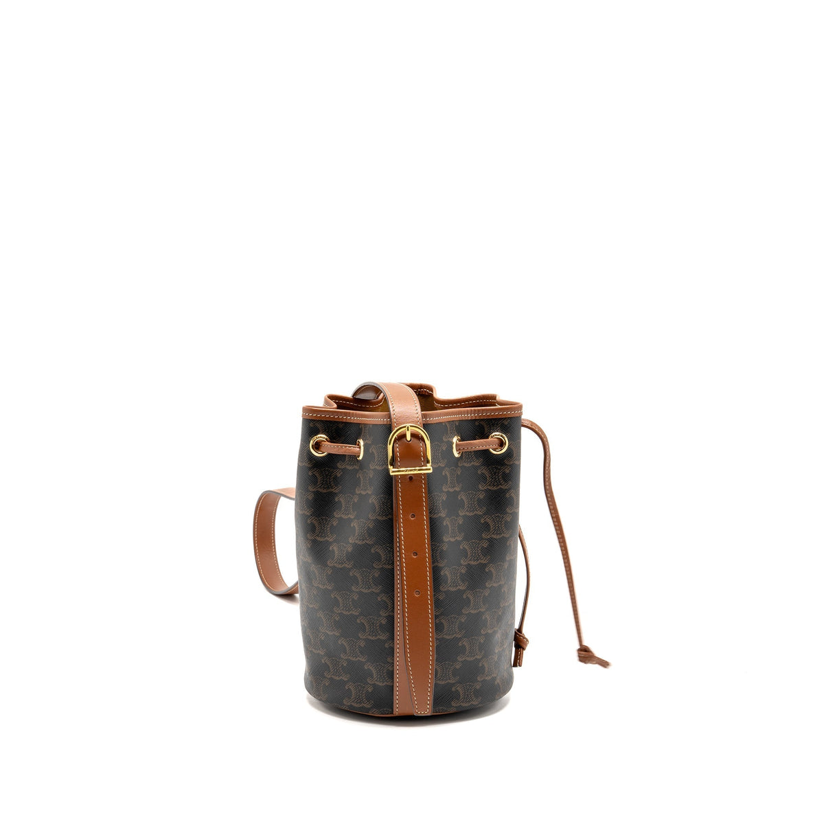 Celine Small Drawstring Bag Triomphe Canvas / Calfskin Tan GHW