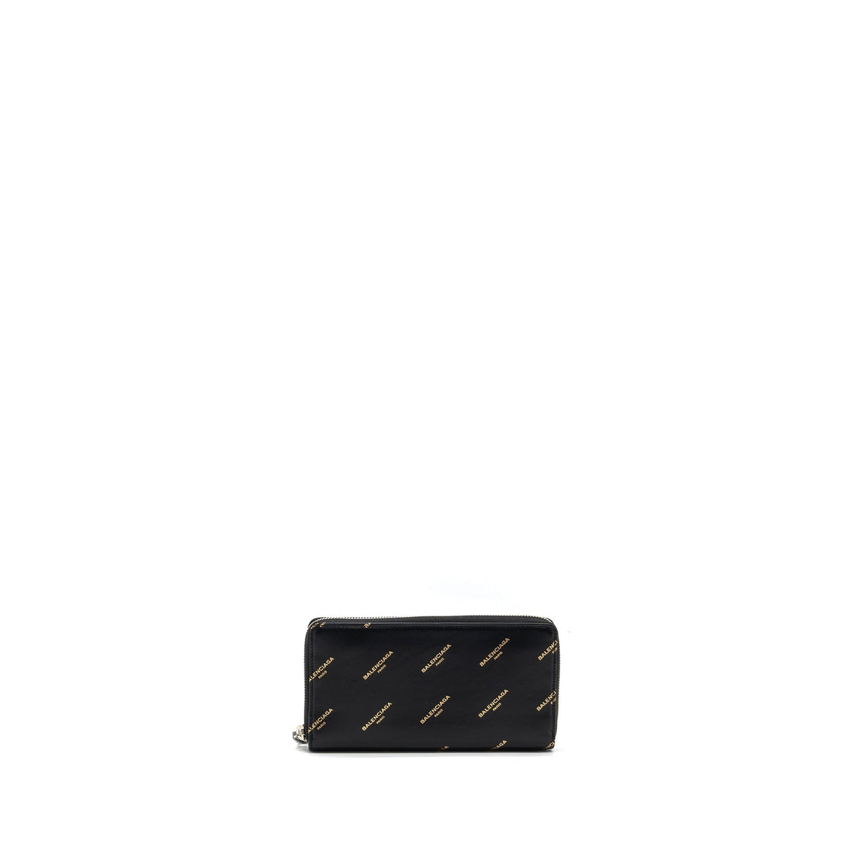 balenciaga Logo Long Zip Wallet Calfskin Black SHW