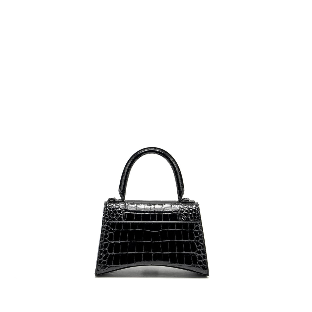 balenciaga Hourglass S Croc-Embossed Calfskin So Black