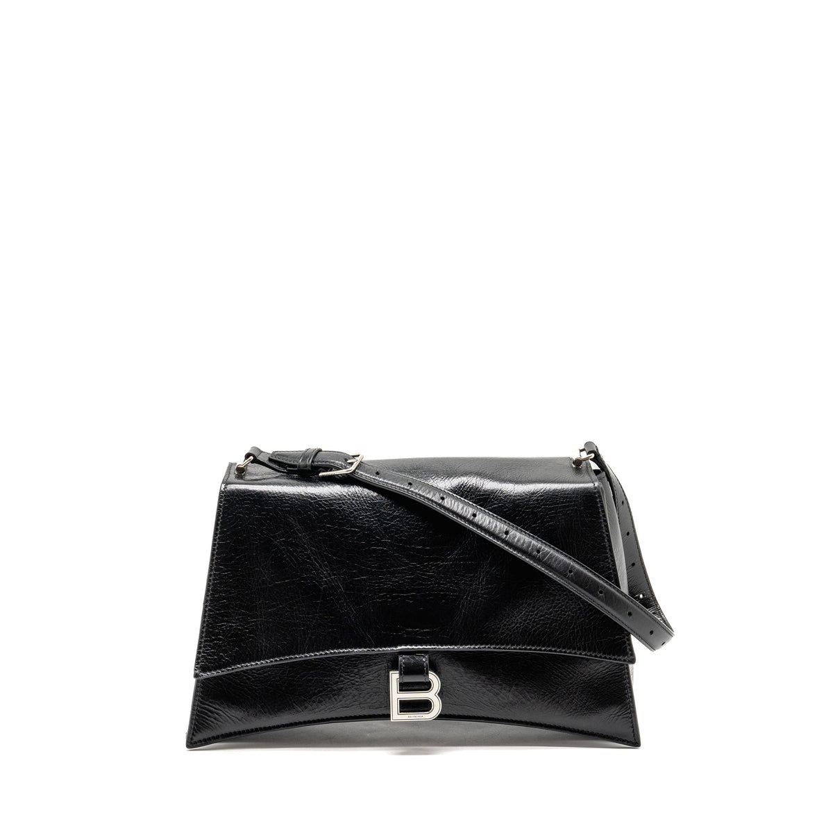 balenciaga Medium Crush Shoulder Bag Calfskin Leather Black SHW