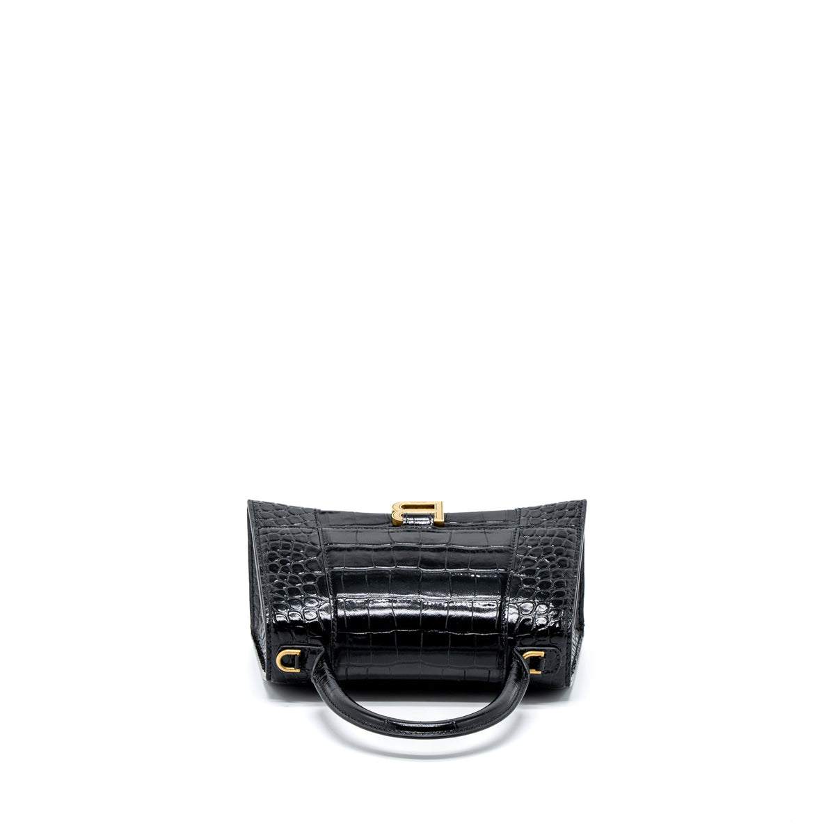 balenciaga Hourglass Small Handbag Croc Embossed Calfskin Black GHW
