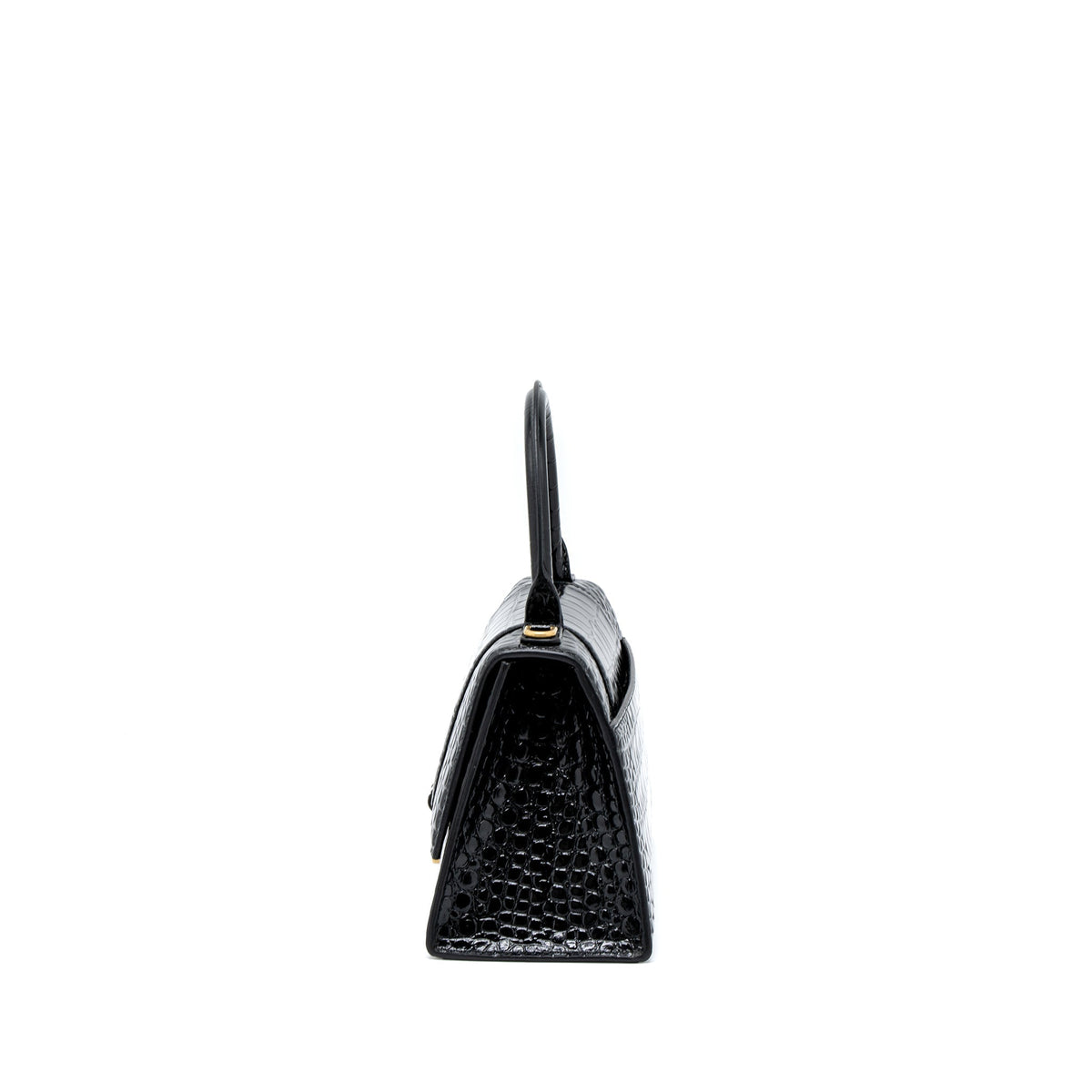 balenciaga Hourglass Small Handbag Croc Embossed Calfskin Black GHW