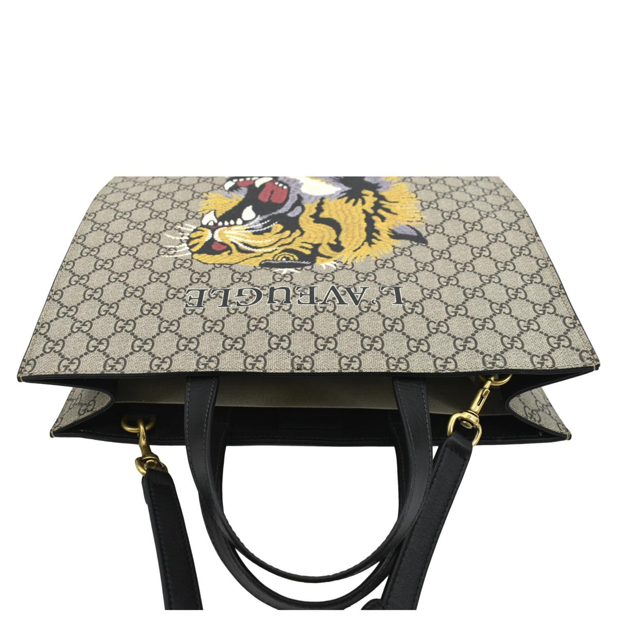 GUCCI L'Aveugle Par Amour Print Vertical Canvas Tote Bag Beige 450950