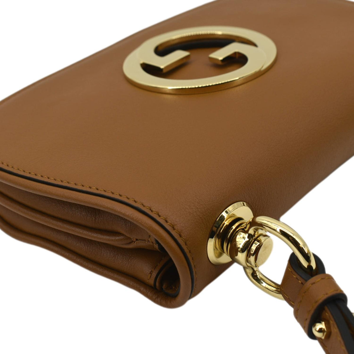 GUCCI Mini Blondie Leather Crossbody Bag Camel 698643