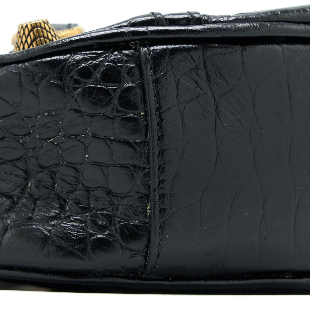 balenciaga Le Cagole XS Shoulder Bag Croc-Embossed Calfskin Black Aged-Gold Hardware