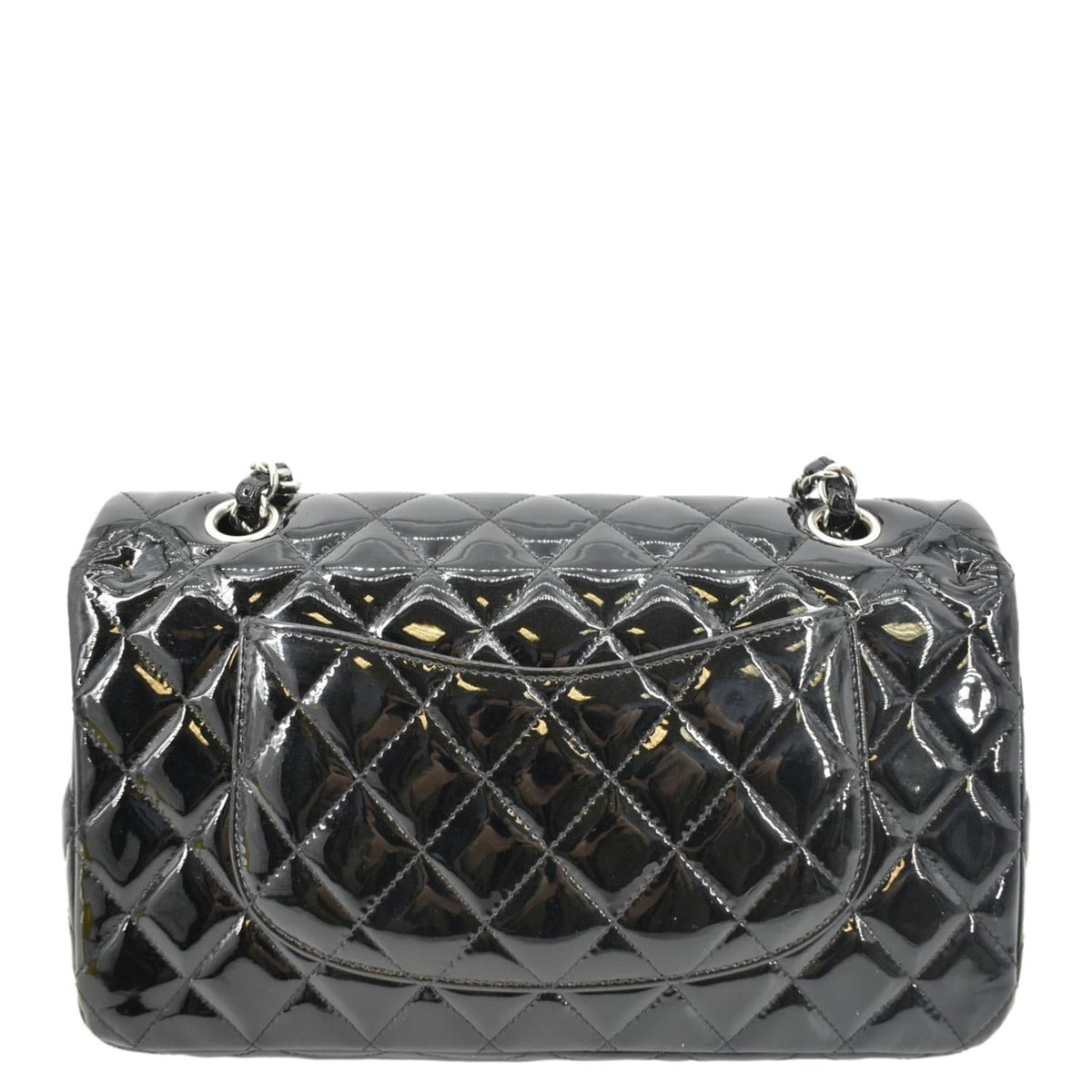 Chanel Classic Medium Double Flap Patent Leather Shoulder Bag Black