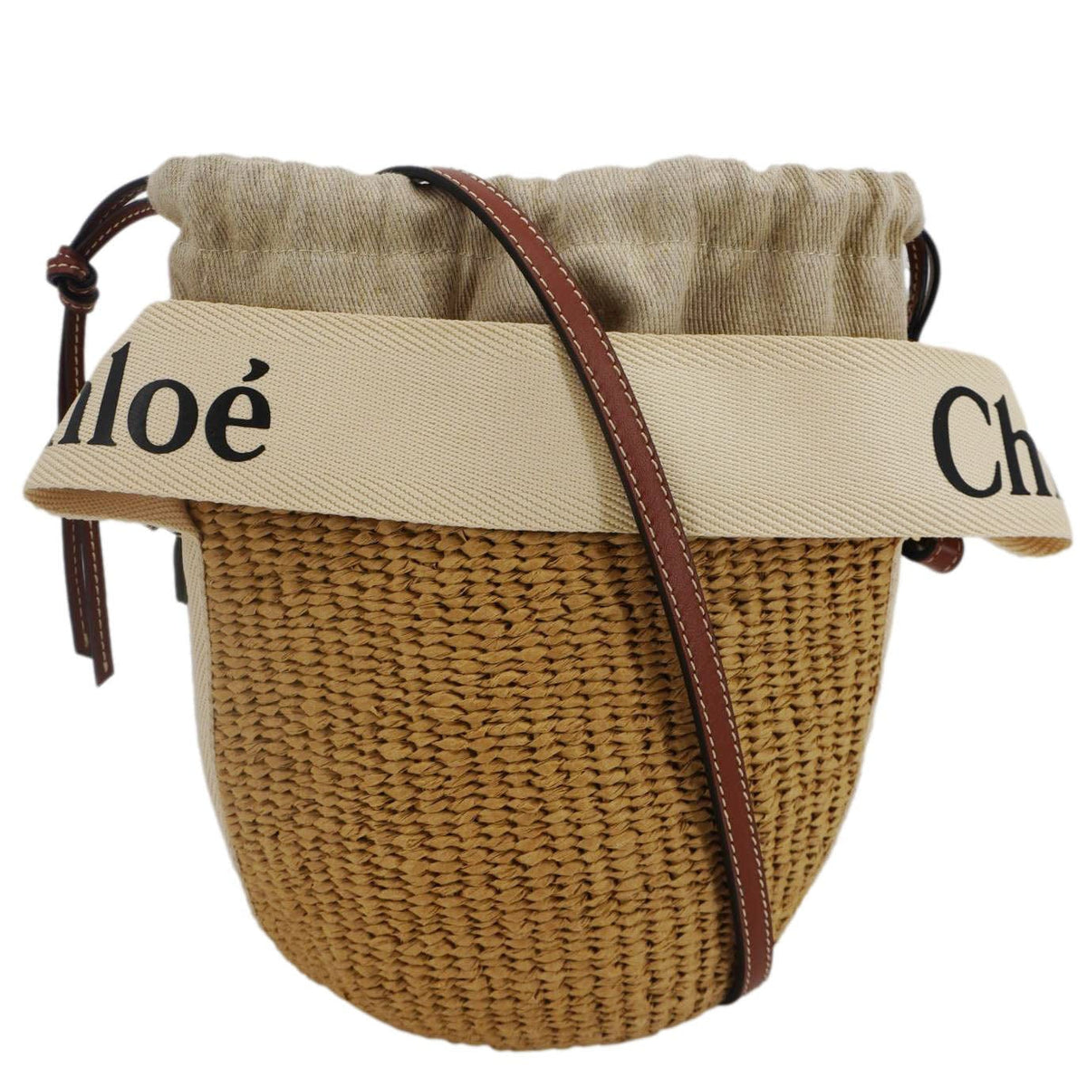 Chloe Woody Raffia Basket Tote Bag Brown