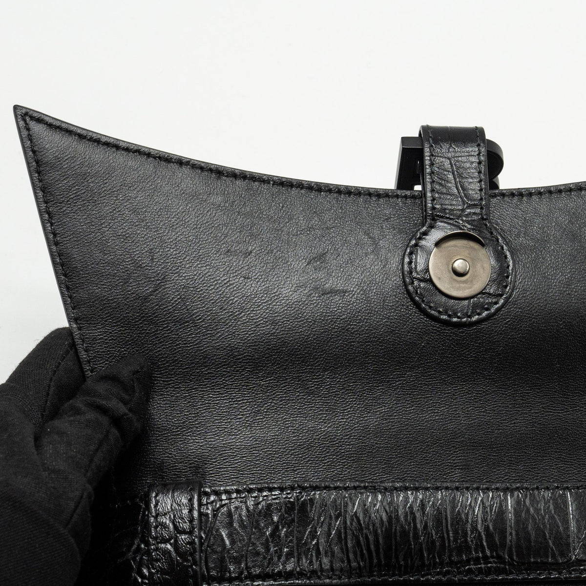 balenciaga Limited Edition Downtown Small Shoulder Bag Croc-Embossed Calfskin Black with Black Hardware