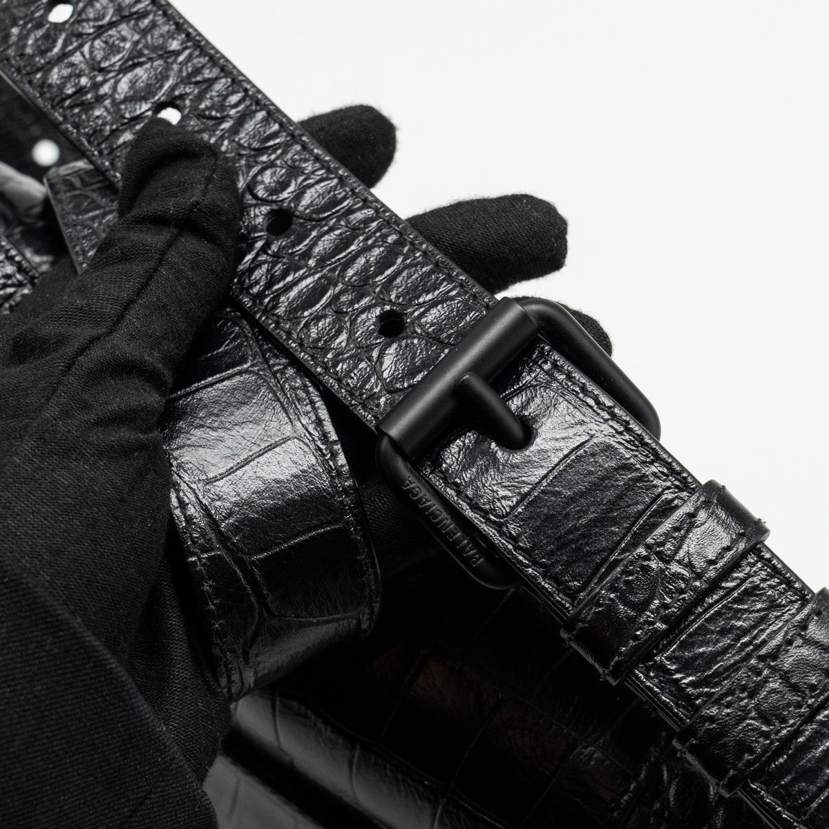 balenciaga Limited Edition Downtown Small Shoulder Bag Croc-Embossed Calfskin Black with Black Hardware