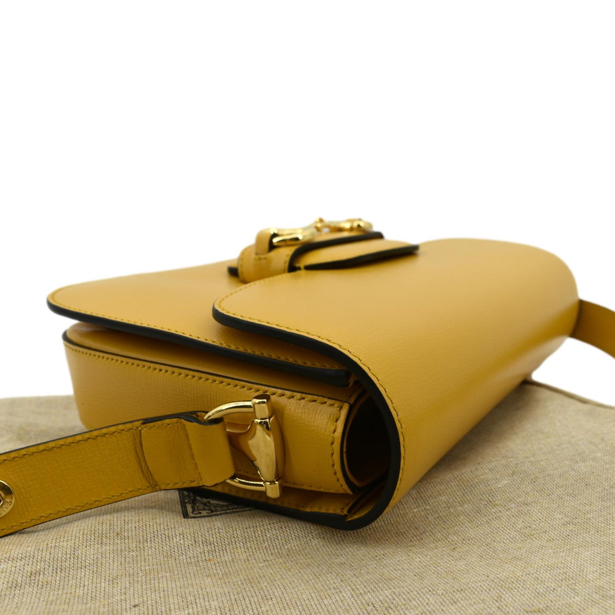 GUCCI Horsebit 1955 Leather Shoulder Bag Yellow 602204