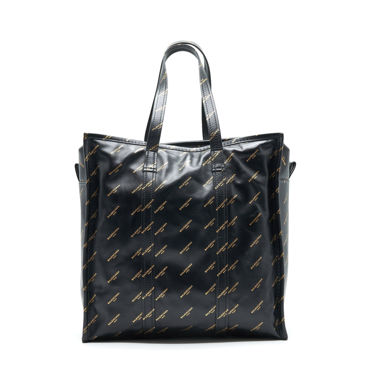 balenciaga Logo Printed Bazar Shopper M Leather Bag