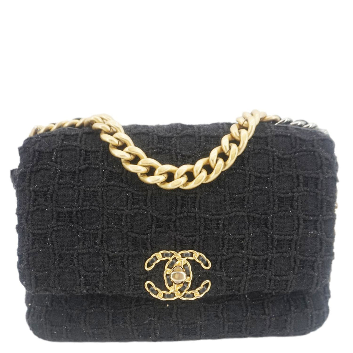 Chanel 19 Flap Medium Tweed Shoulder Bag Black
