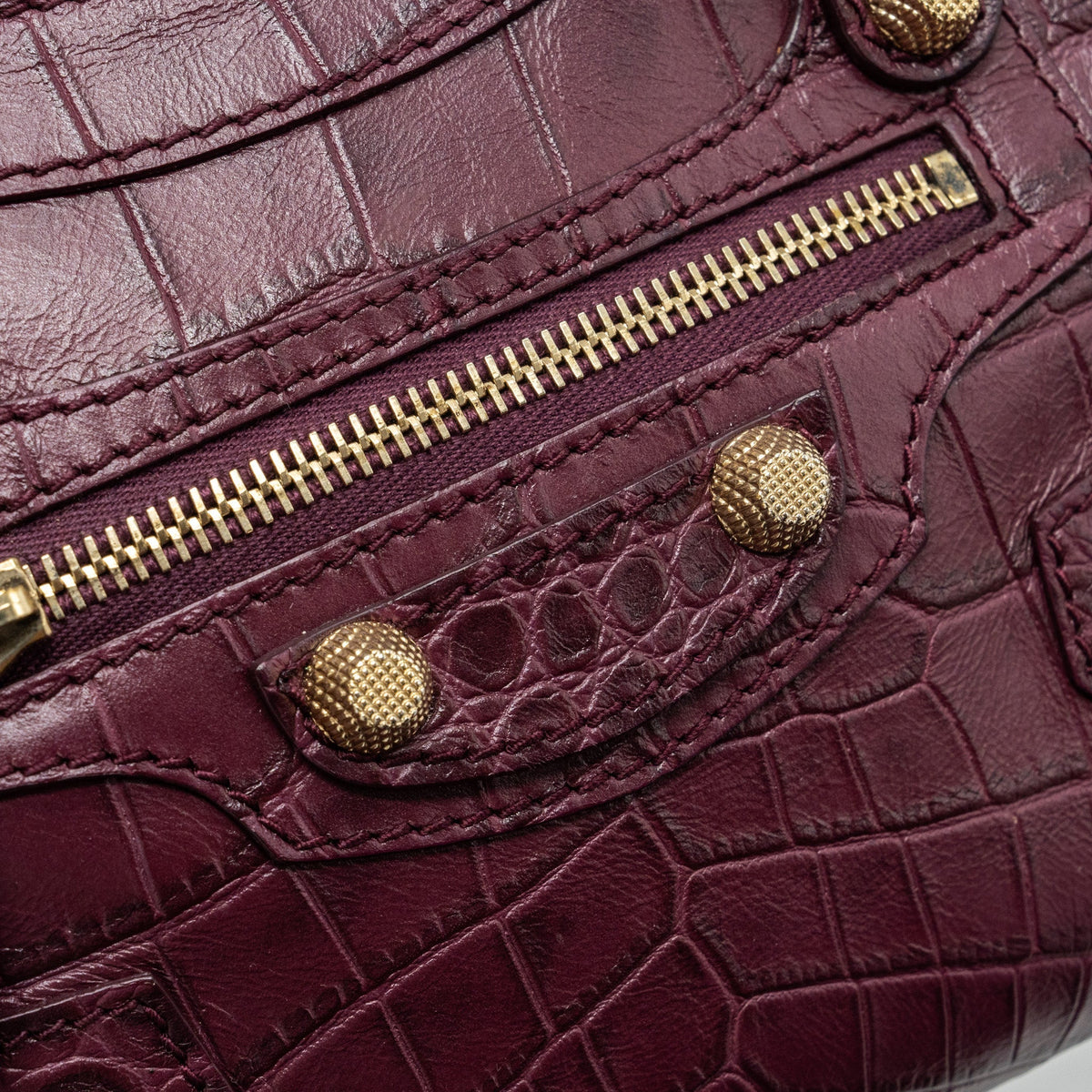 balenciaga mini city bag croc embossed calfskin burgundy GHW