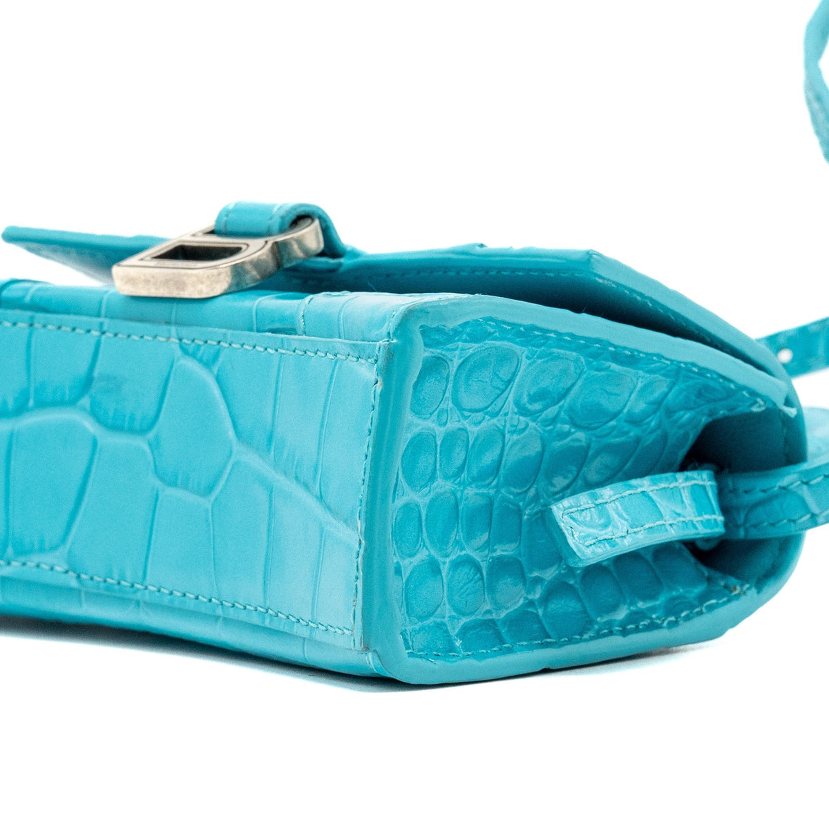 balenciaga Mini Hourglass embossed calfskin blue SHW