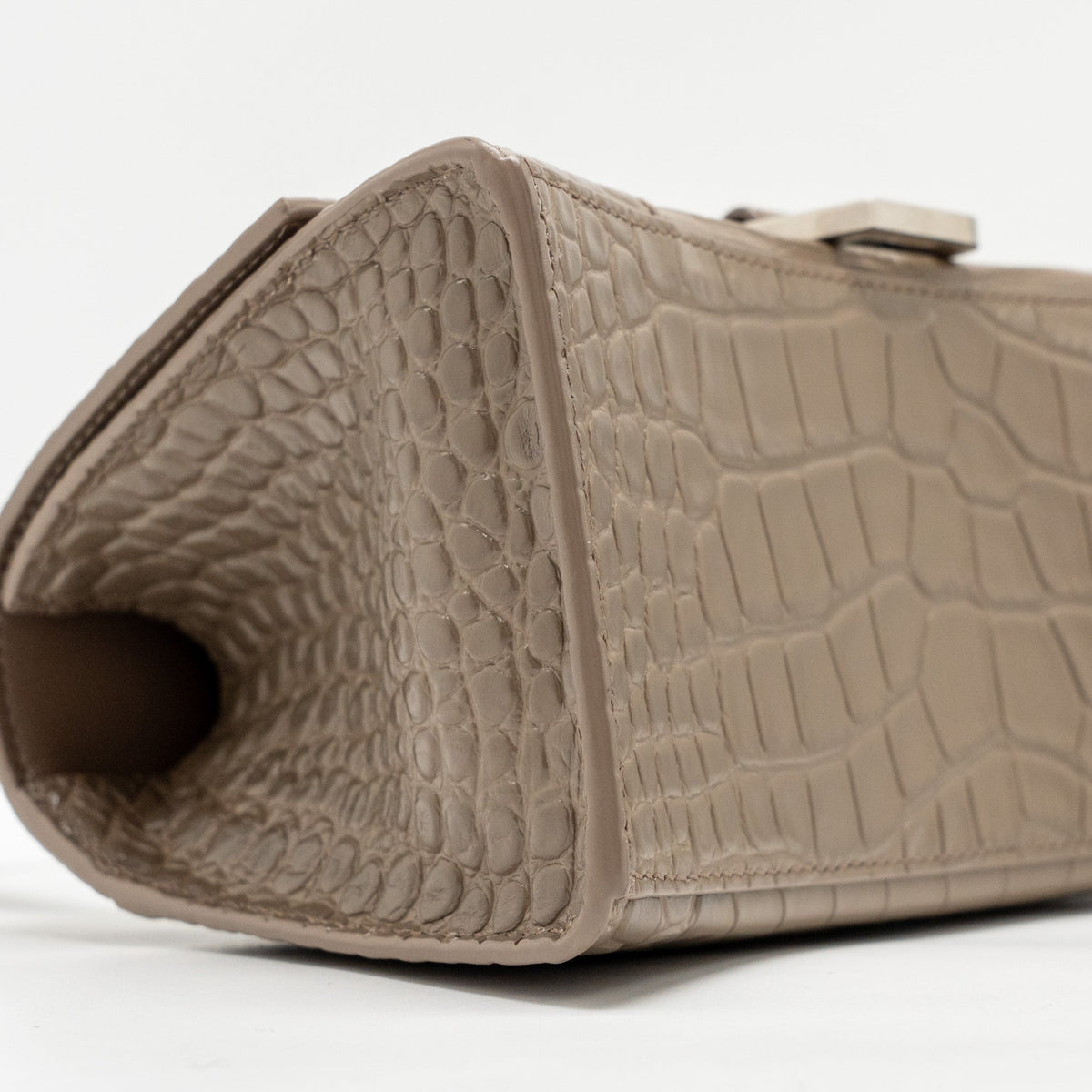 balenciaga Small Hourglass Bag Croc-Embossed Calfskin Dark Beige SHW