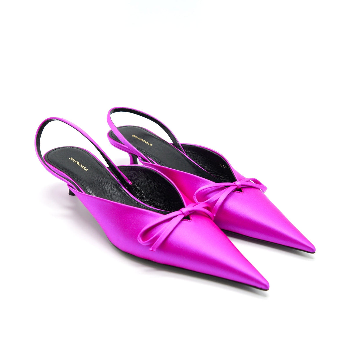 balenciaga Knife Bow-Embellished Satin Slingback Pumps Size36