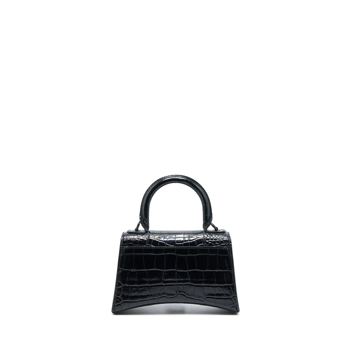 balenciaga Hourglass XS Croc-Embossed Calfskin So Black