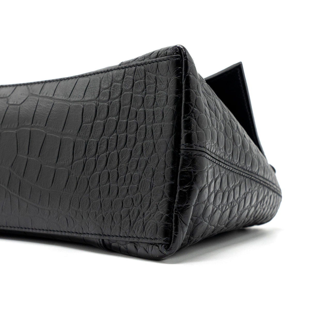 balenciaga Downtown Small Shoudler Bag Crocodile Embossed Black with Black Hardware