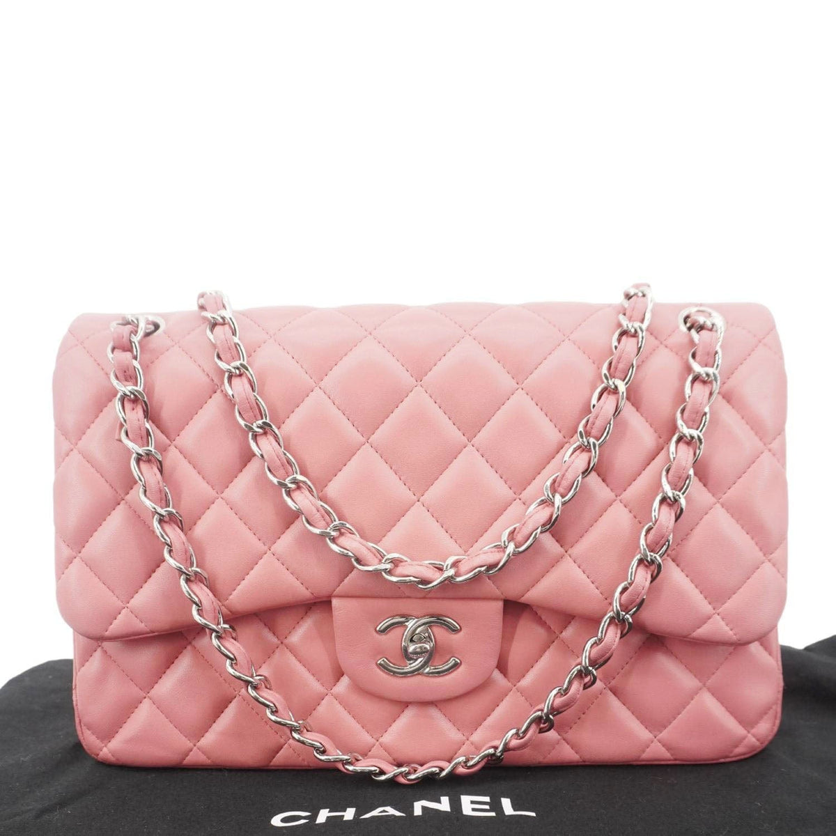 Chanel Classic Double Flap Jumbo Quilted Leather Crossbody Bag Pink