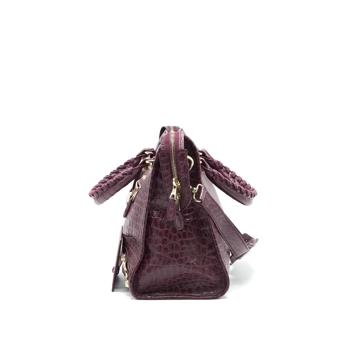 balenciaga MEDIUM GIANT CITY BAG BURGUNDY CROCODILE EMBOSSED LEATHER WITH GHW