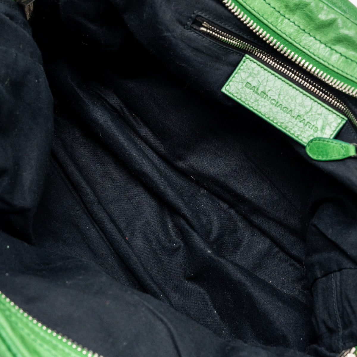 balenciaga zip handle bag green leather SHW