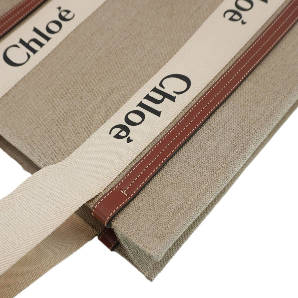 Chloe Woody Striped Canvas Tote Bag Beige