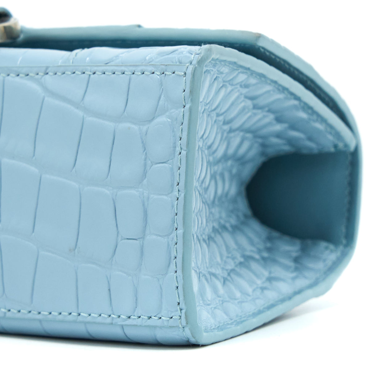 balenciaga Hourglass XS Cro-Embossed Calfskin Light Blue SHW