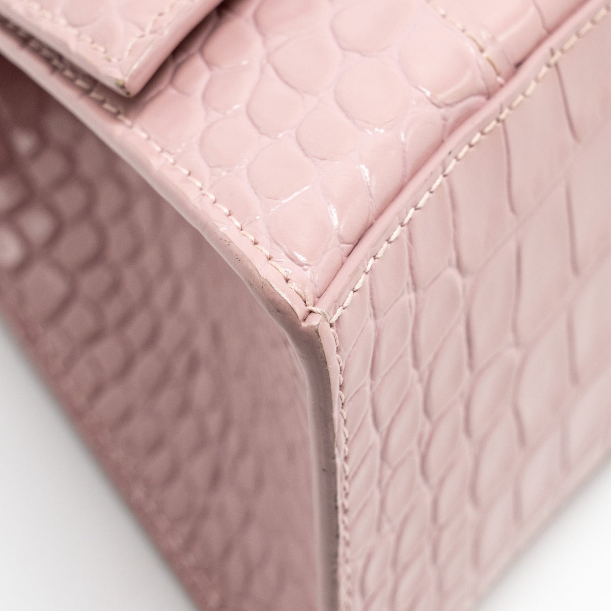 balenciaga Hourglass S Croc-Embossed Calfskin Pink SHW