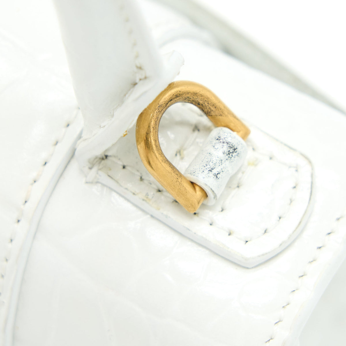 balenciaga Hourglass XS Croc Embossed Calfskin White GHW