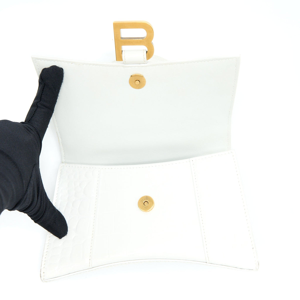 balenciaga Hourglass XS Croc Embossed Calfskin White GHW