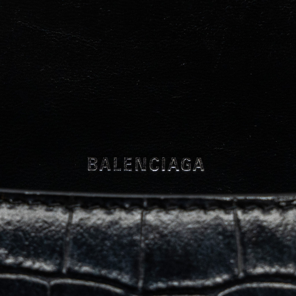 balenciaga Hourglass S Croc-Embossed Calfskin So Black