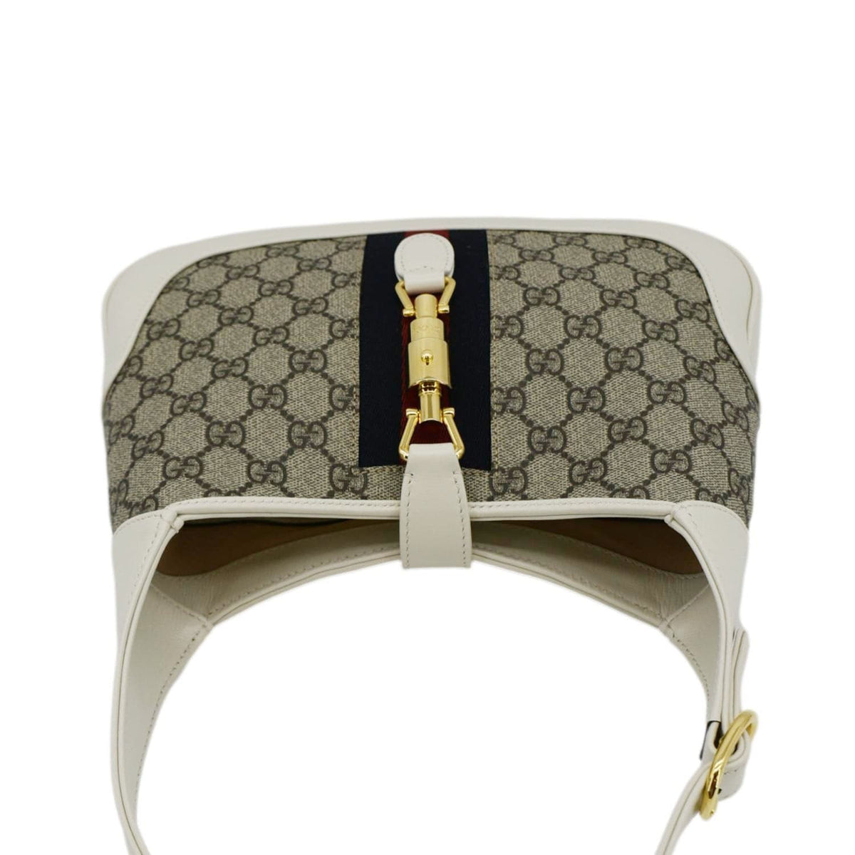 GUCCI Jackie 1961 Small GG Supreme Canvas Leather Shoulder Bag Beige 636706
