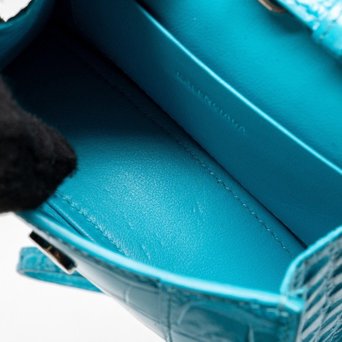 balenciaga Mini Hourglass embossed calfskin blue SHW