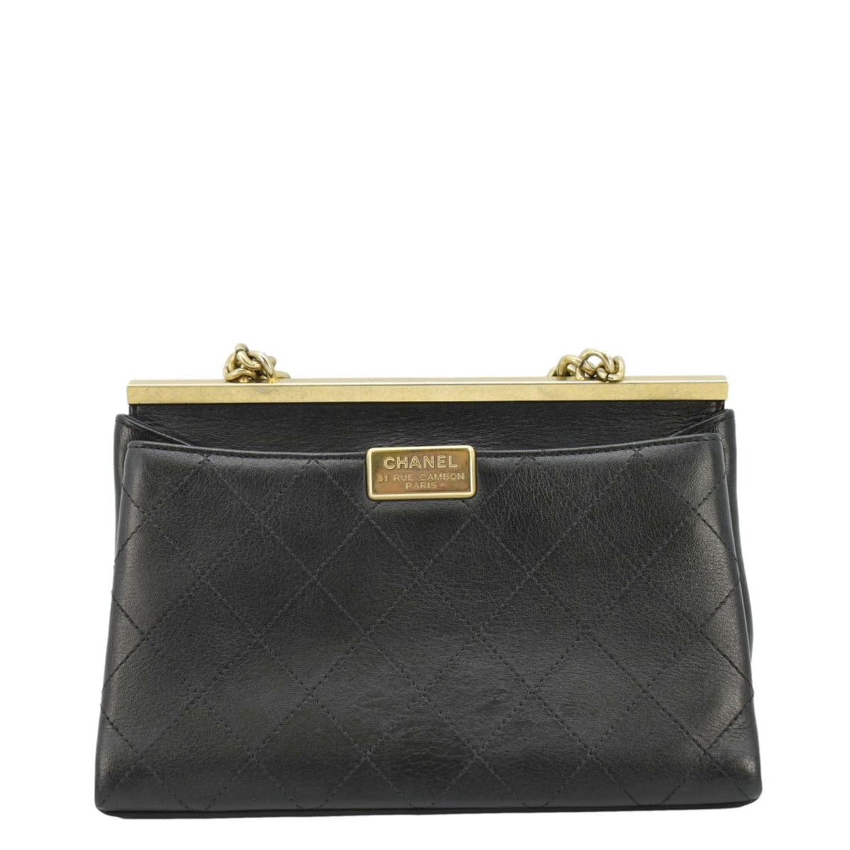 Chanel Coco Luxe Stitched Leather Chain Crossbody Bag Black