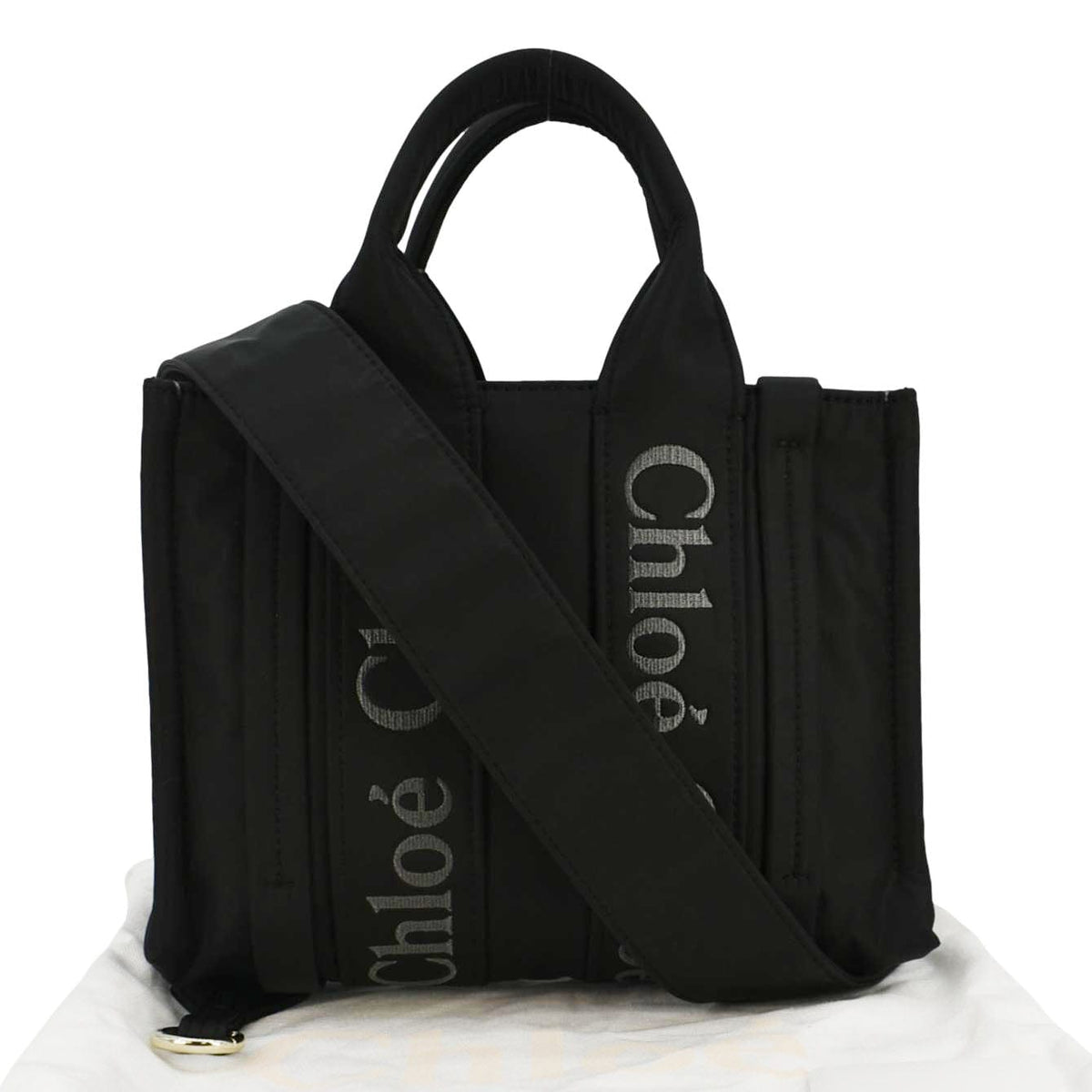 Chloe Woody Small Nylon Tote Bag Black
