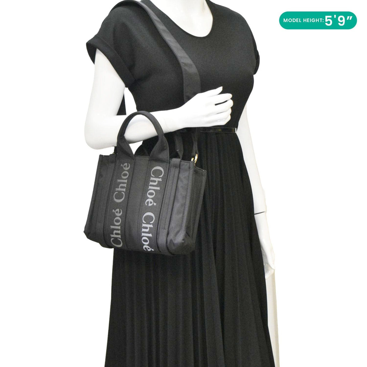Chloe Woody Small Nylon Tote Bag Black