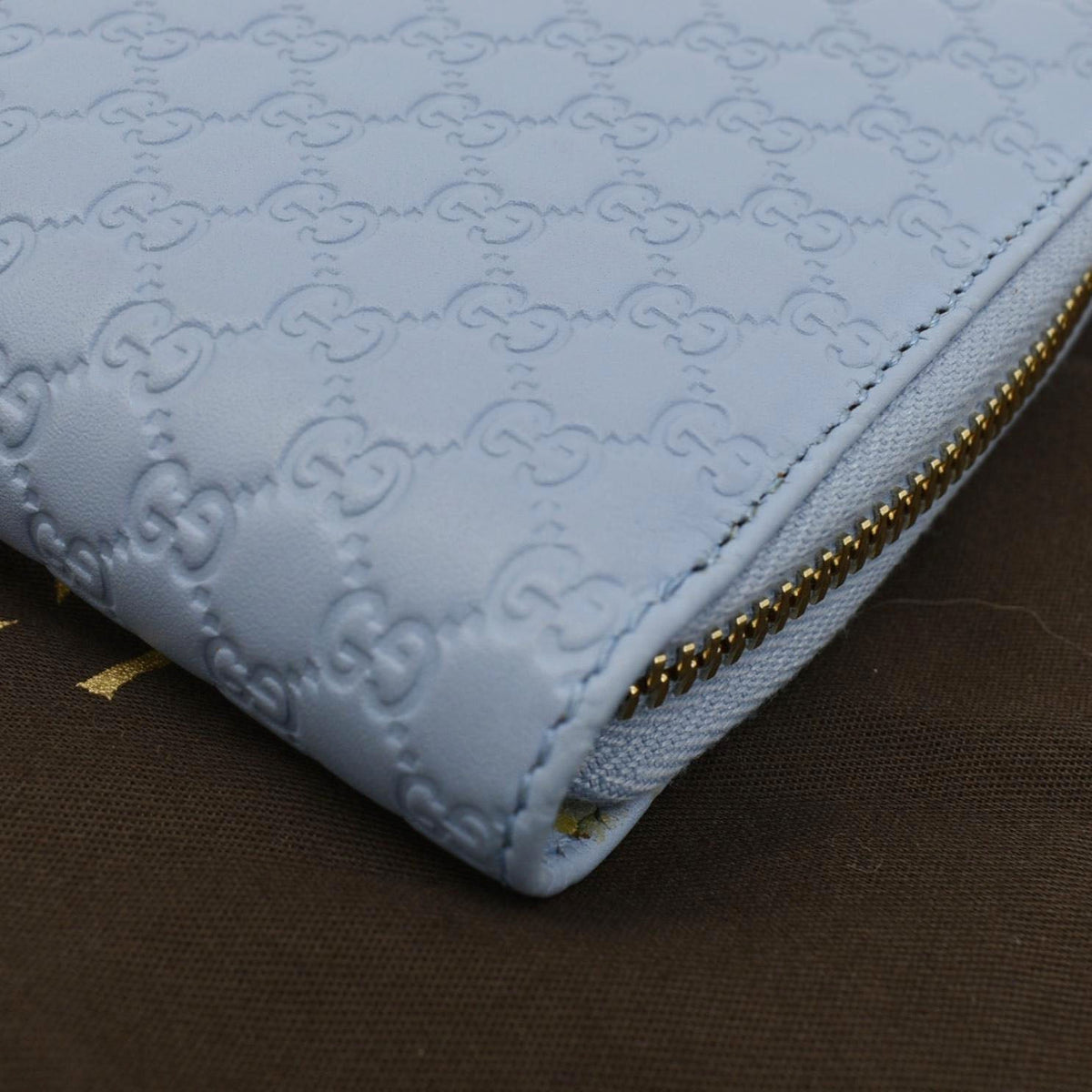 GUCCI Zip Around Soft Microguccissima Leather Wallet Light Blue 449423