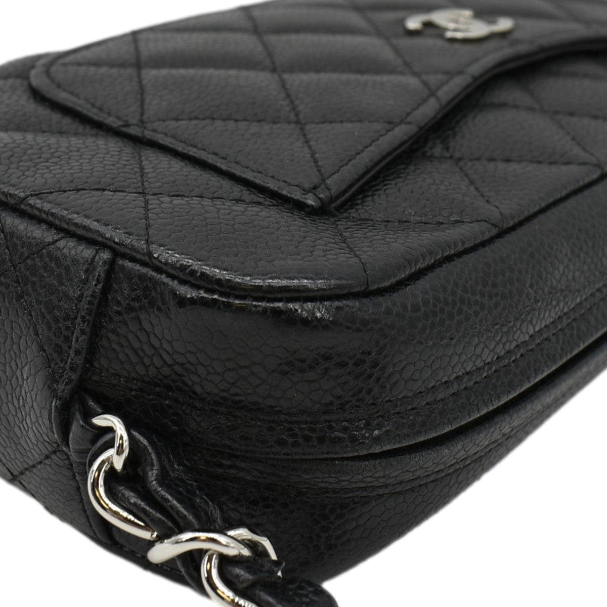 Chanel Front Pocket Quilted Caviar Leather Chain Shoulder Bag Black