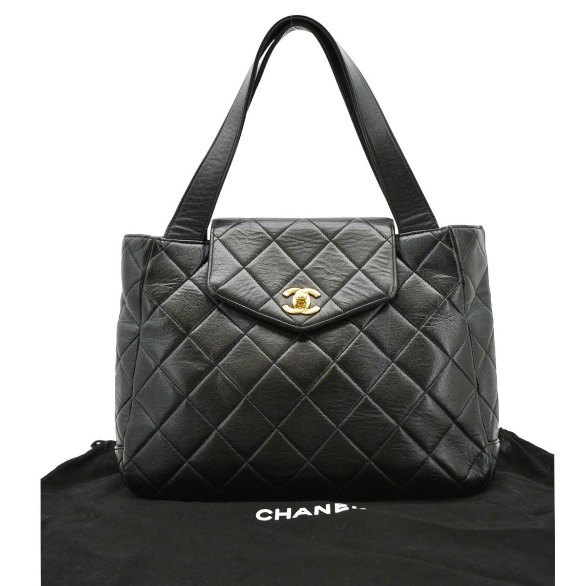 Chanel Classic Flap Vintage Quilted Leather Tote Bag Black