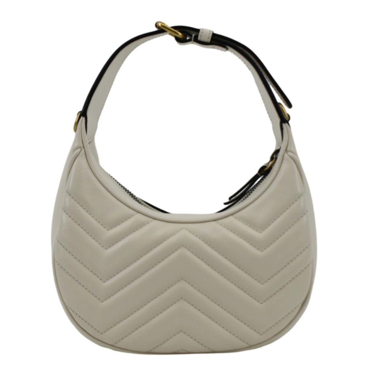 GUCCI GG Marmont Half Moon Leather Shoulder Bag White 699514